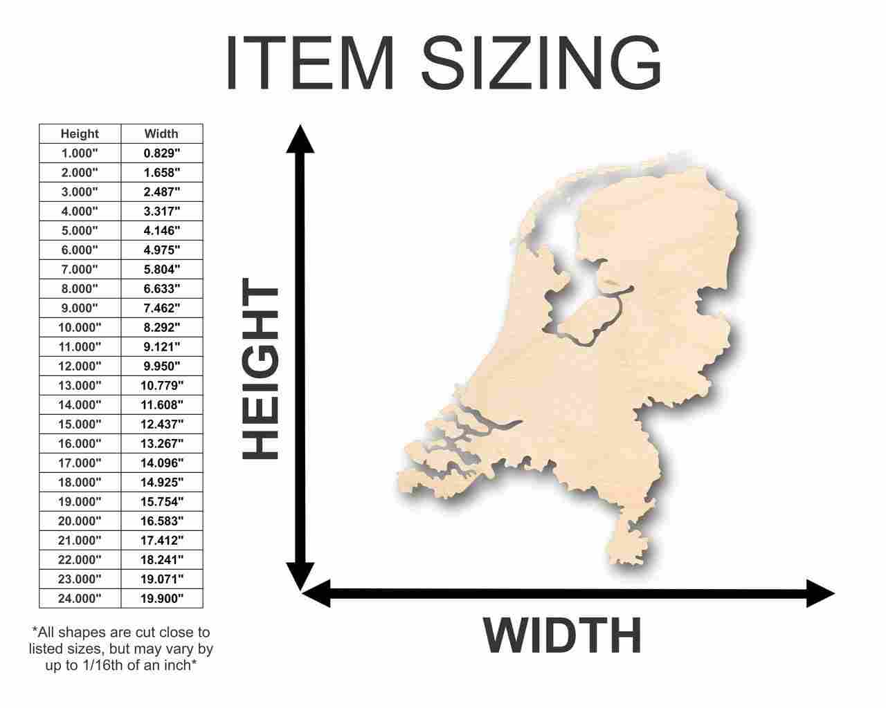 Unfinished Wood Netherlands Shape - Country - Craft - up to 46" DIY