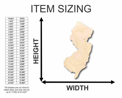 Unfinished Wood New Jersey Shape - State - Craft - up to 46" DIY