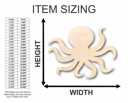 Unfinished Wood Octopus Shape - Ocean - Craft - up to 46" DIY