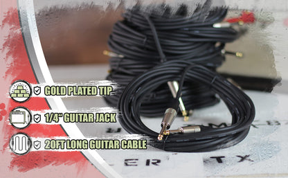 Guitar Cables (10 Pack) Instrument Cord by FAT TOAD - 24 AWG Patch Conductor for Electric Guitar, Bass, Amplifier Speaker, Keyboard & Recording Studio