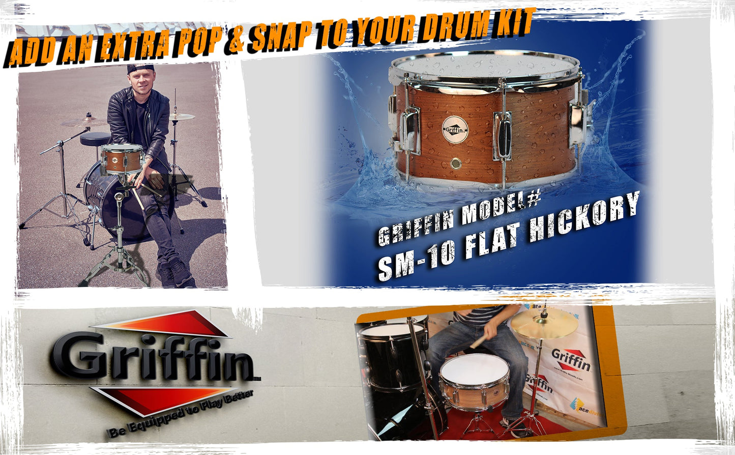 Popcorn Snare Drum by GRIFFIN - Soprano Firecracker 10" x 6" Poplar Wood Shell with Hickory PVC - Concert Percussion Musical Instrument Drummers Key