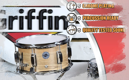Popcorn Soprano Snare Drum by GRIFFIN - Acoustic Firecracker 10"x6" Poplar Wood Shell with Oakwood PVC - Mini Concert Marching Percussion Instrument