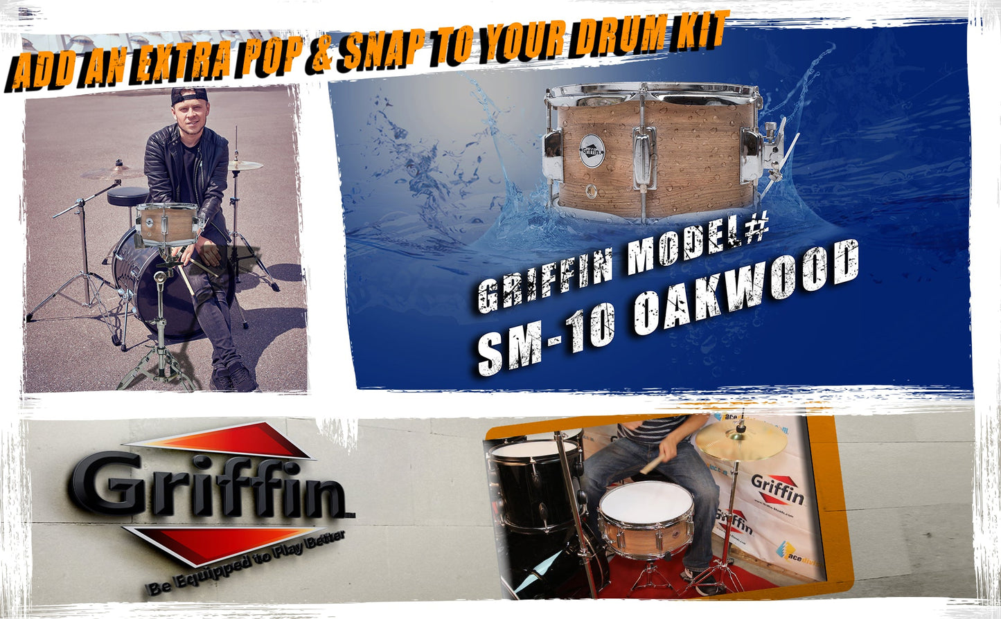 Popcorn Soprano Snare Drum by GRIFFIN - Acoustic Firecracker 10"x6" Poplar Wood Shell with Oakwood PVC - Mini Concert Marching Percussion Instrument