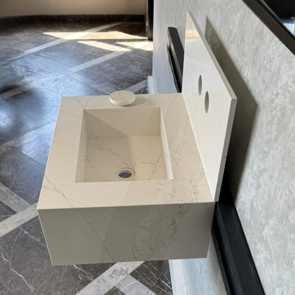 Custom Quartz Bathroom Sink – Handmade Quartz Vessel Sink, Integrated Quartz Countertop Sink, Modern Quartz Vanity Sink (QU-038)