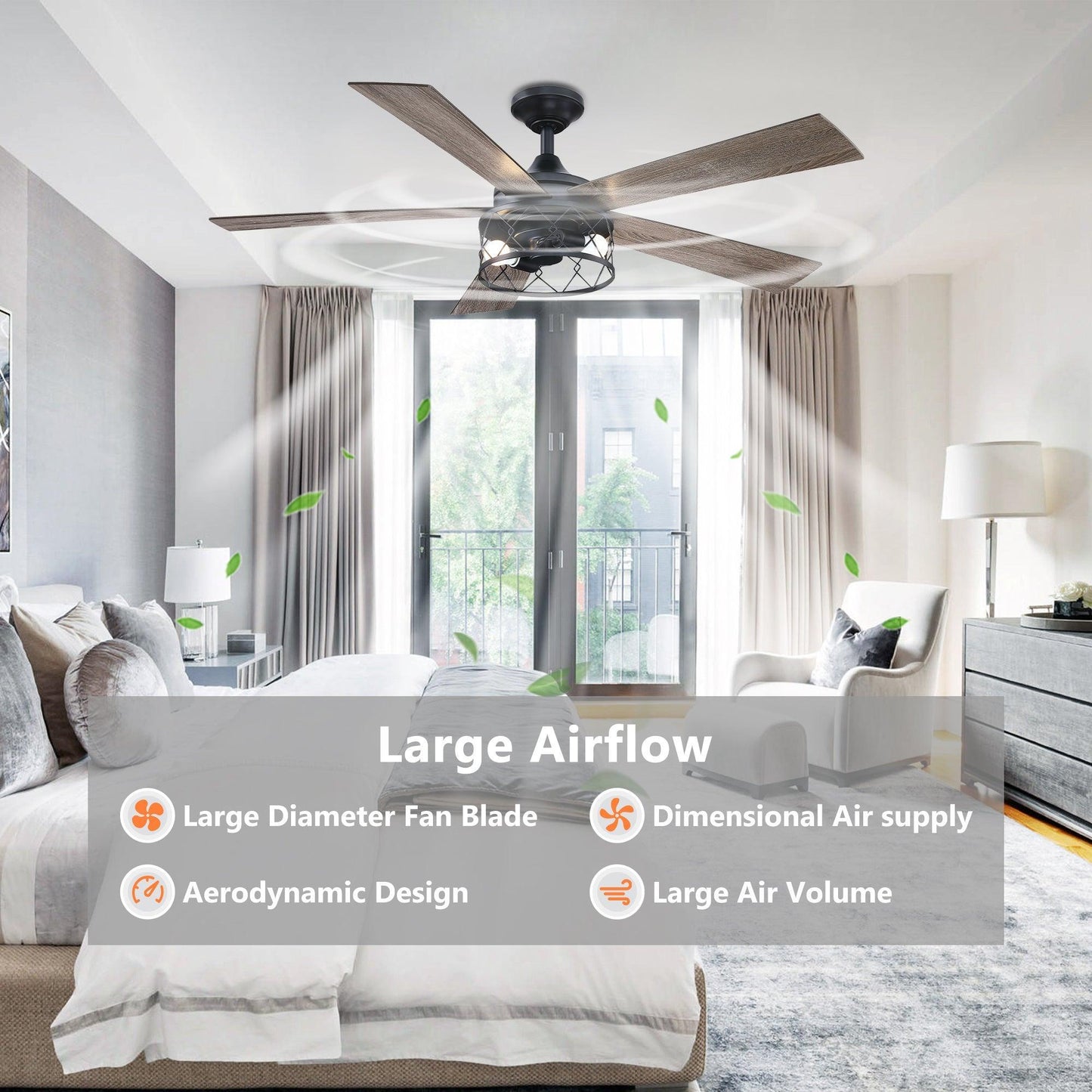 52" Windmill Modern DC Motor Downrod Mount Reversible Ceiling Fan With Lighting And Remote Control