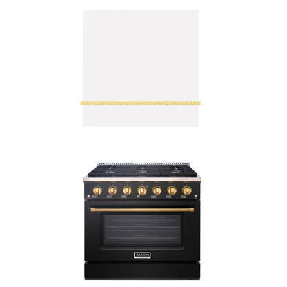 Akicon 36" Stainless Steel Range Hood with 600 CFM Insert & 6-Burner Gas Range Combo – Powerful Ventilation, Convection Oven, Multiple Finishes