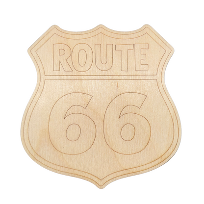 Unfinished Wood Etched Route 66 Shape | Paint By Line Crafts | up to 30" DIY
