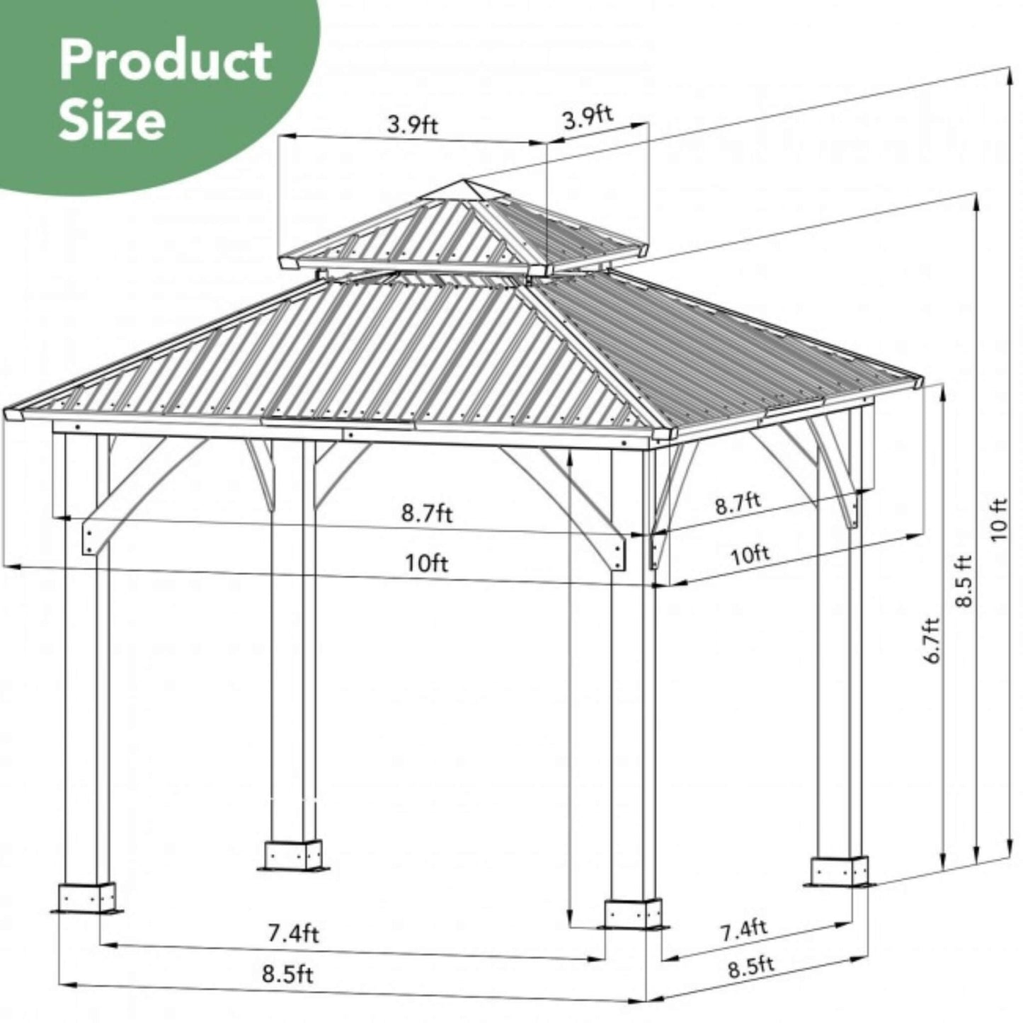 [10X10FT] Alora Premium Outdoor Patio Hardtop Gazebo W/ Double Steel Roof (SAK01291)
