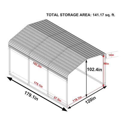 [10X15FT] Alora Large Heavy-Duty Outdoor Metal Carport For Cars, Trucks And Boats (SAK95738)