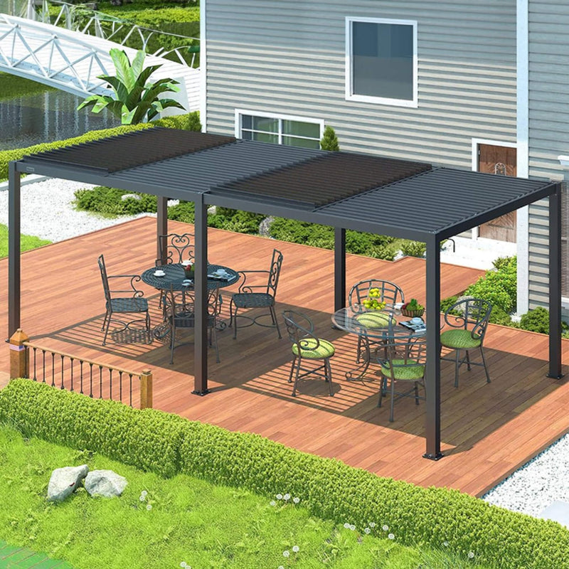 [10X19FT] Alora Premium Full Aluminum Patio Outdoor Louvered Pergola With Adjustable Hardtop Roof (SAK86352)