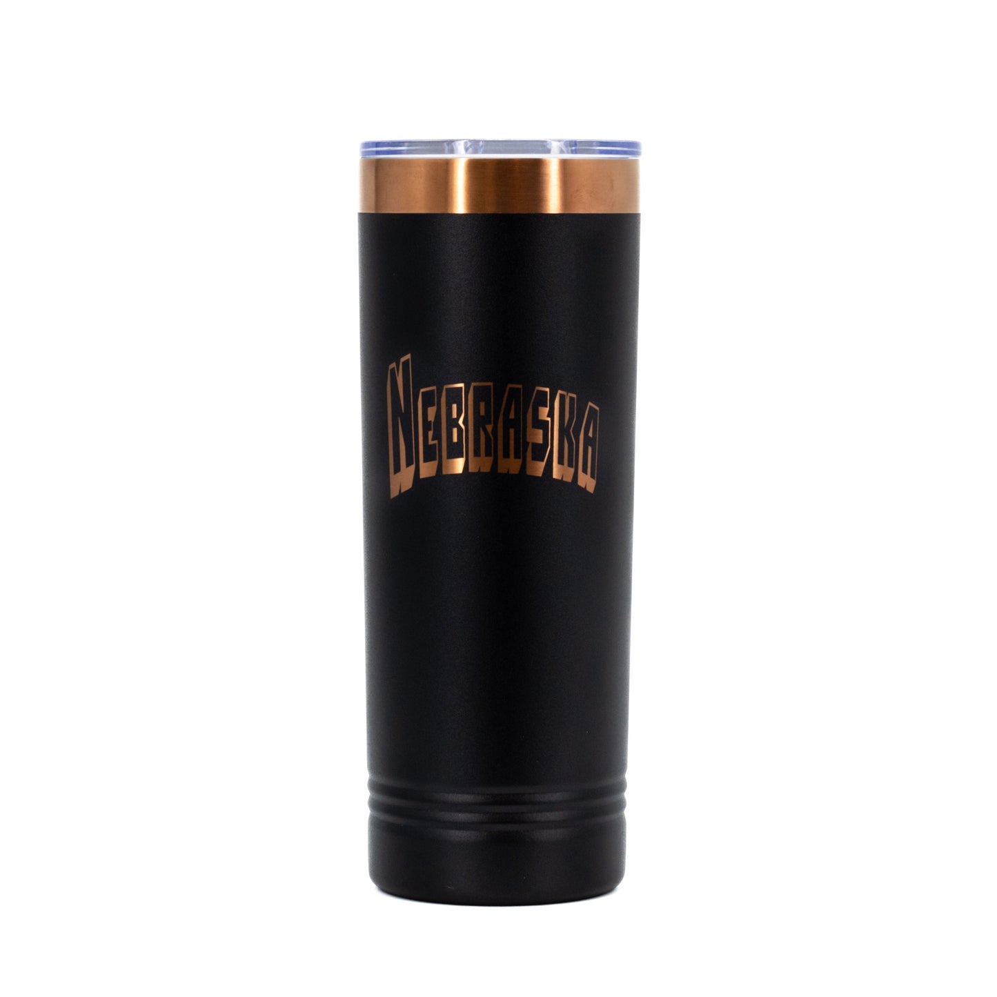 Nebraska Skinny Tumbler with Slider Lid | 22 oz | Black With Rose Gold Engraving | RCK Creations & More