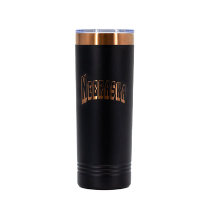 Nebraska Skinny Tumbler with Slider Lid | 22 oz | Black With Rose Gold Engraving | RCK Creations & More