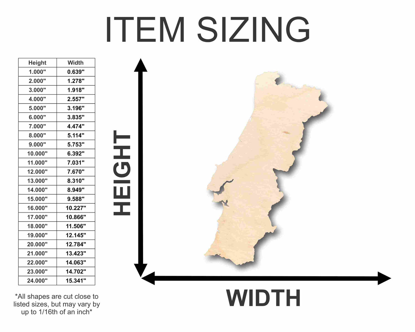 Unfinished Wood Portugal Silhouette - Craft- up to 46" DIY