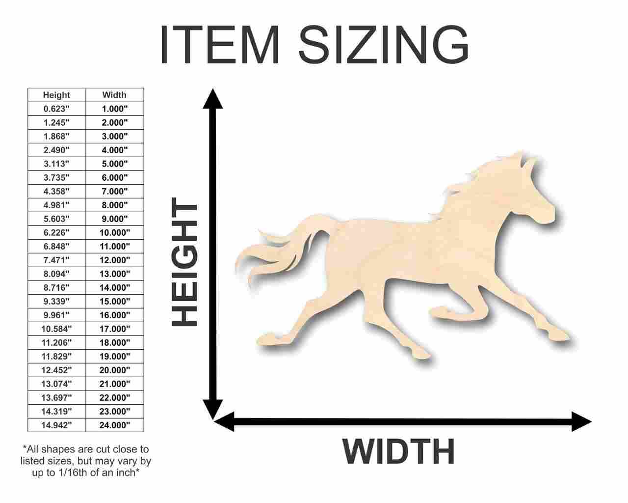 Unfinished Wood Running Wild Horse Shape - Sport - Farm Animal - Craft - up to 46" DIY