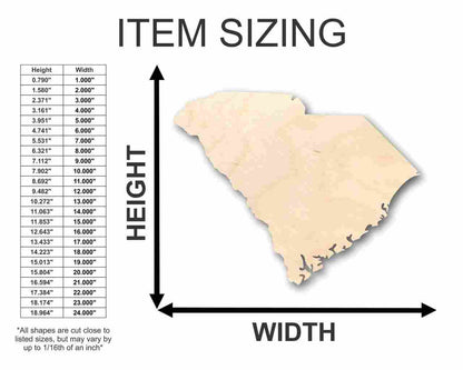 Unfinished Wood South Carolina Shape - State - Craft - up to 46" DIY