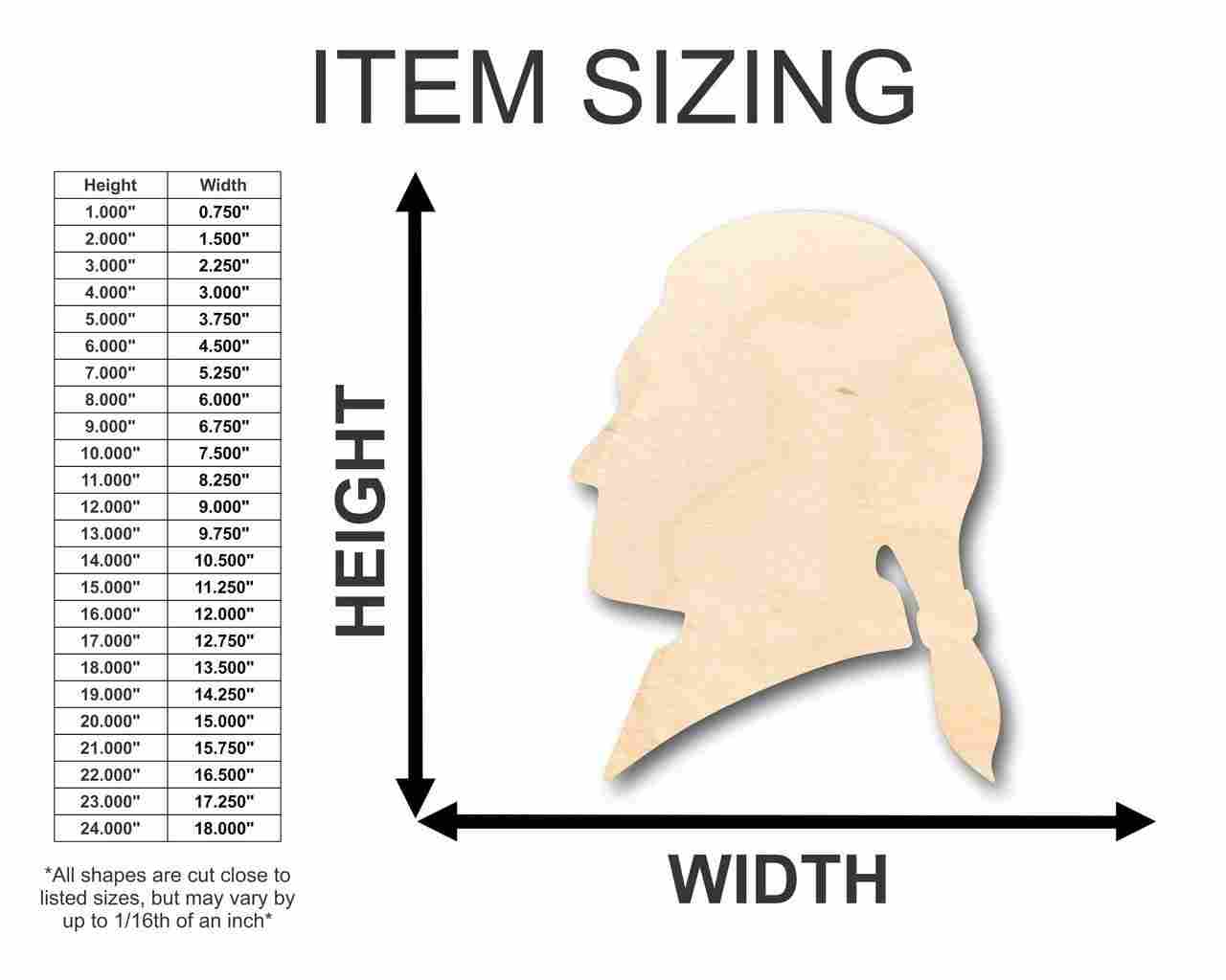 Unfinished Wood Thomas Jefferson Shape - History - America - Craft - up to 46" DIY