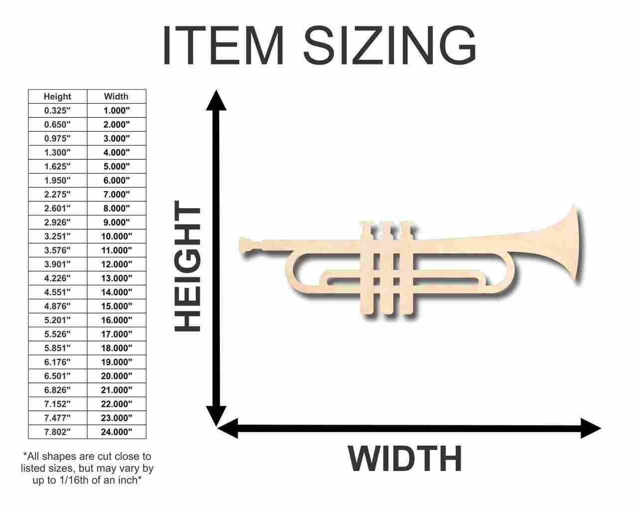 Unfinished Wood Trumpet Shape - Music - Craft - up to 46" DIY