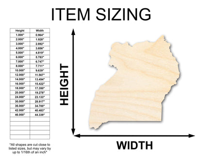 Unfinished Wood Uganda Country Shape - East Africa Craft - up to 46" DIY