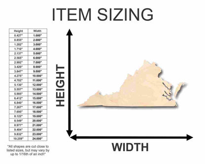Unfinished Wood Virginia Shape - State - Craft - up to 46" DIY