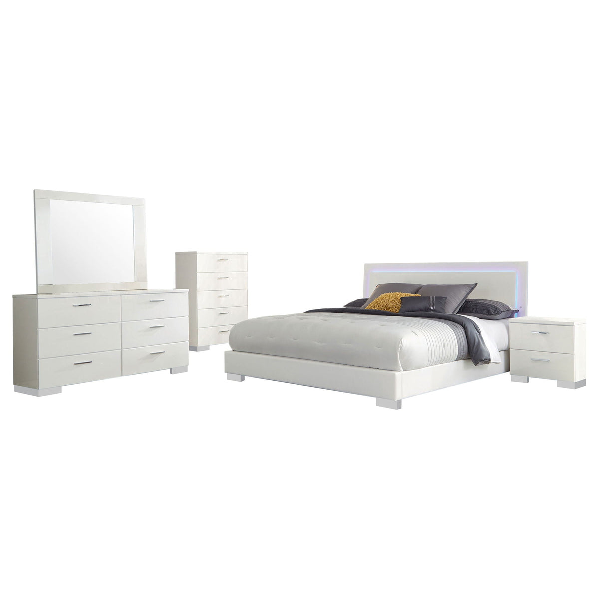 Felicity 5-piece Queen Bedroom Set White High Gloss