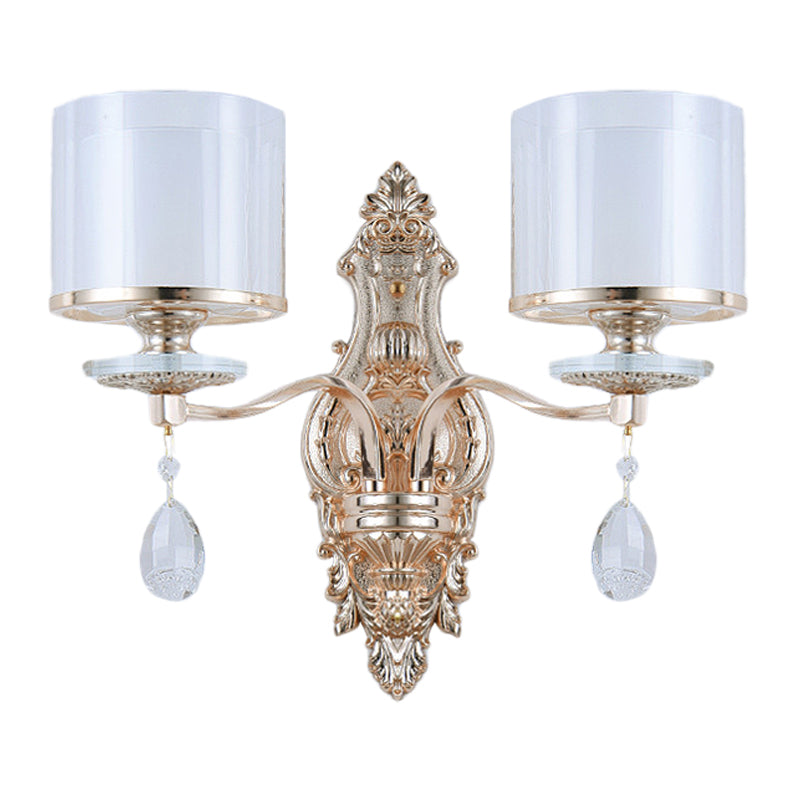 DecorBites™ Modern Dual Cylinder 2-Light Gold Wall Sconce with Clear and Frosted Glass