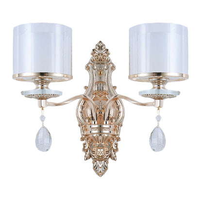 DecorBites™ Modern Dual Cylinder 2-Light Gold Wall Sconce with Clear and Frosted Glass