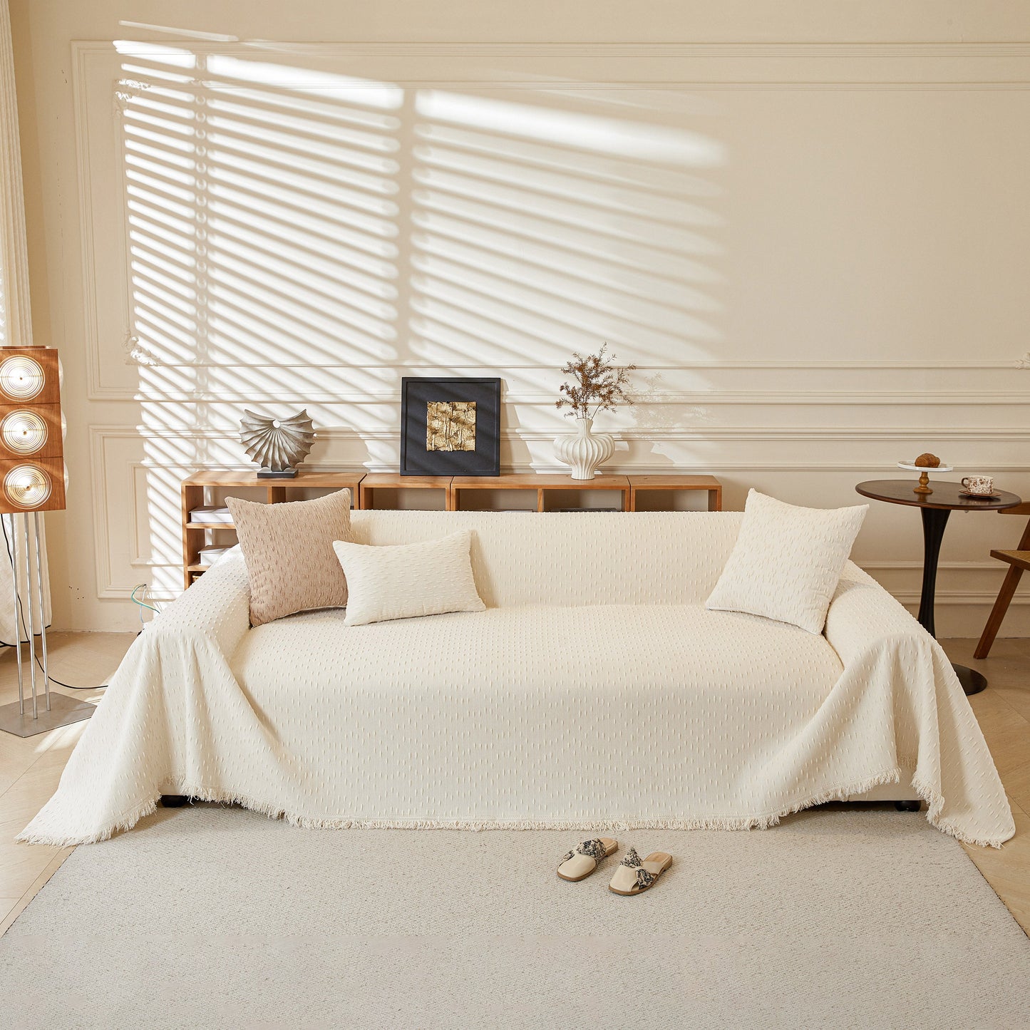 Textured Throw Blanket with 3D Dobby Weave, Minimalist Furniture Protector for Couch