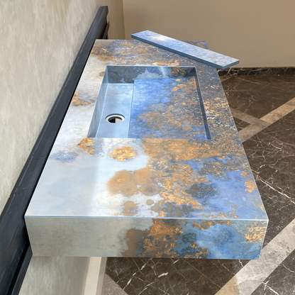 Handmade Thunderstorm Porcelain Sink: Marble Look, Custom Bathroom Vanity (ES-39)
