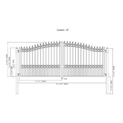 [12-18FT] Heavy-Duty London-Style Powder-Coated Galvanized Steel Dual-Swing Driveway Gate (SAK48520)