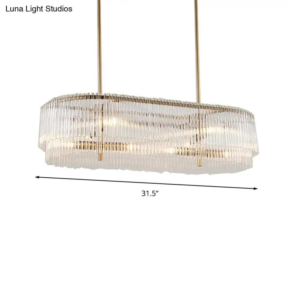 DecorBites™ 12-Light Brass Crystal Rod Island Chandelier for Modern Dining Room