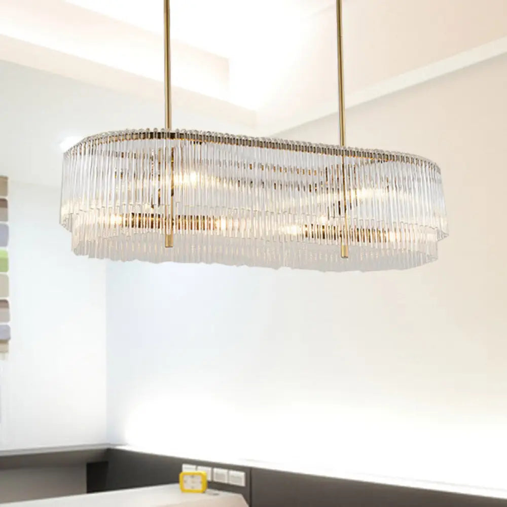 DecorBites™ 12-Light Brass Crystal Rod Island Chandelier for Modern Dining Room