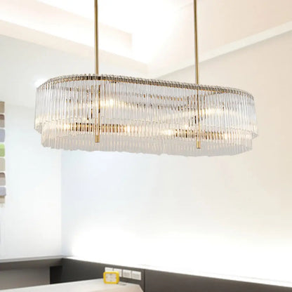 DecorBites™ 12-Light Brass Crystal Rod Island Chandelier for Modern Dining Room