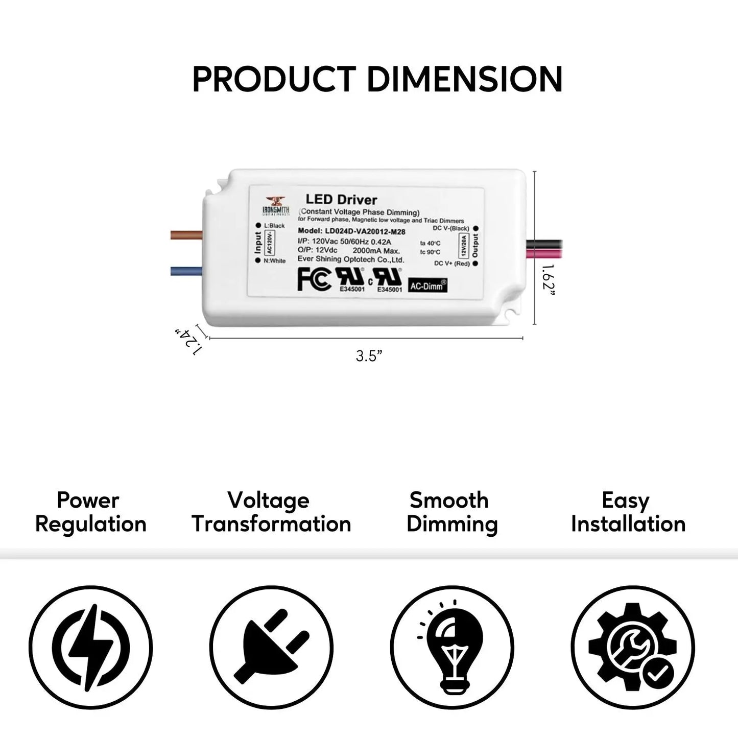 120V -24V 24W | LED Light Driver with Triac Dimming