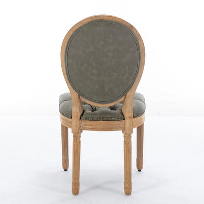 French Style Solid Wood Frame Antique Painting, Hand-Pulled Buckle Decoration Artificial Dining Chair With Nailhead Trim, Wood Legs
