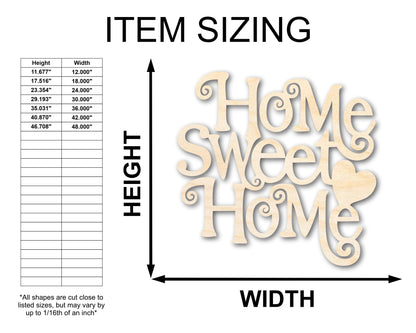 Unfinished Wood Home Sweet Home Shape - Word Craft - up to 46"