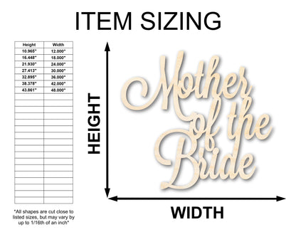 Unfinished Wood Mother of the Bride Shape - Word Craft - up to 46"
