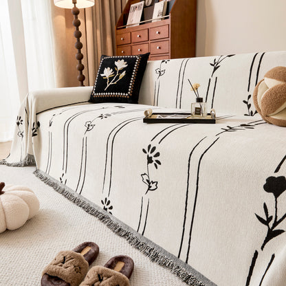 Chenille Jacquard Sofa Throw Cover with Tassel Soft Thick Couch Protector Blanket