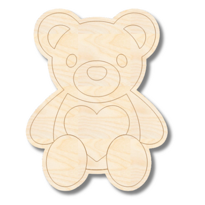 Unfinished Wood Etched Cute Teddy Bear Shape | Paint By Line Crafts | up to 30" DIY