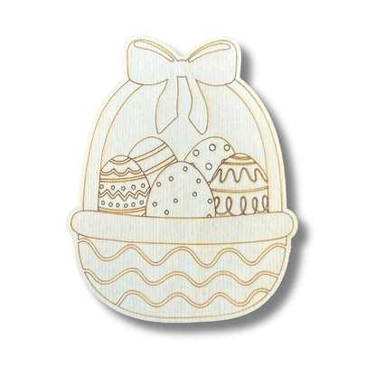 Unfinished Wood Etched Easter Egg Basket Shape | Paint By Line Crafts | up to 30" DIY
