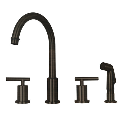 Two-Handles Copper Widespread Kitchen Faucet with Plastic Side Sprayer
