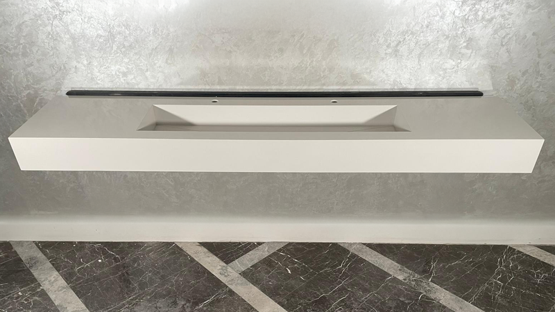 White Quartz Large Bathroom Trough Sink Wall Mount Contemporary Design