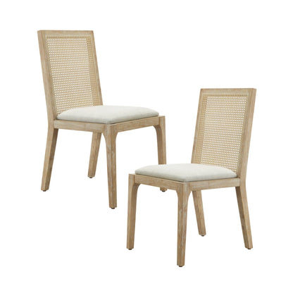 Dining Chair With Synthetic Cane Back And Upholstered Seat (Set of 2) - Natural