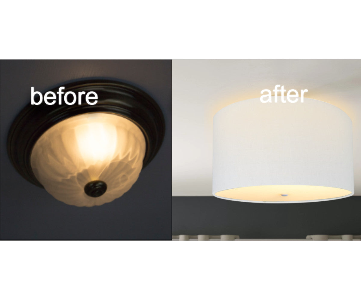 16"W Moderne Flush Mount Conversion Kit White Linen Drum Lampshade
