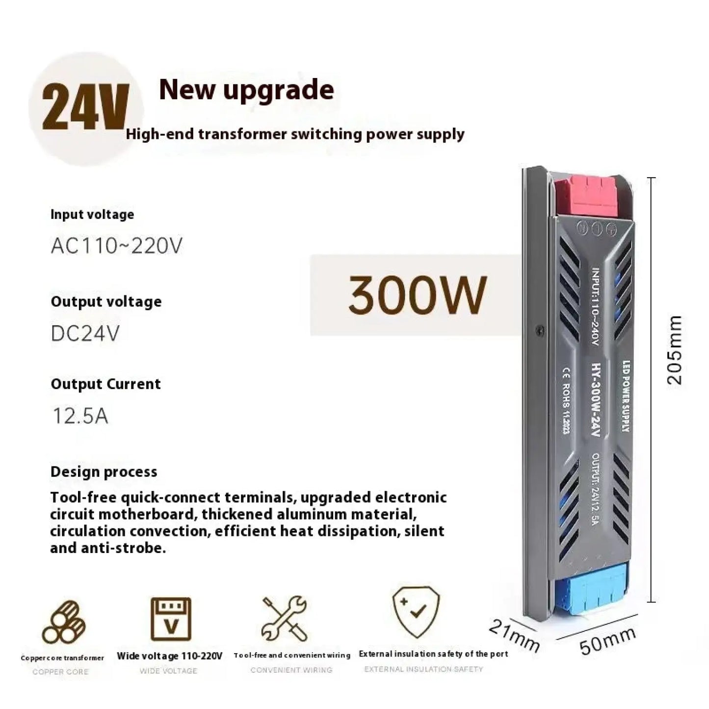 12V Power Supply for LED Strip with Anti-Strobe Technology