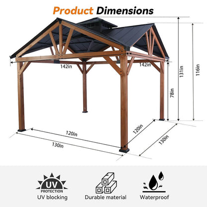 [12X12FT] Alora Premium Outdoor Cedar Wood Hardtop Gazebo With Galvanized Steel Roof (SAK31864)