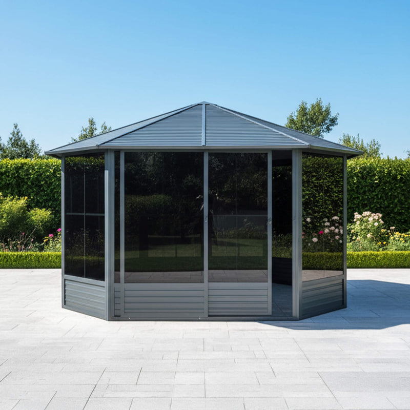 [12X12FT] Alora Prism Large Octagonal Sunroom Solarium With Lockable Sliding Doors And Galvanized Steel Sloping Roof (SAK47843)