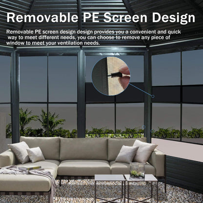 [12X12FT] Alora Large Octagonal Sunroom Solarium With Lockable Sliding Doors And Galvanized Steel Sloping Roof (SAK47843)