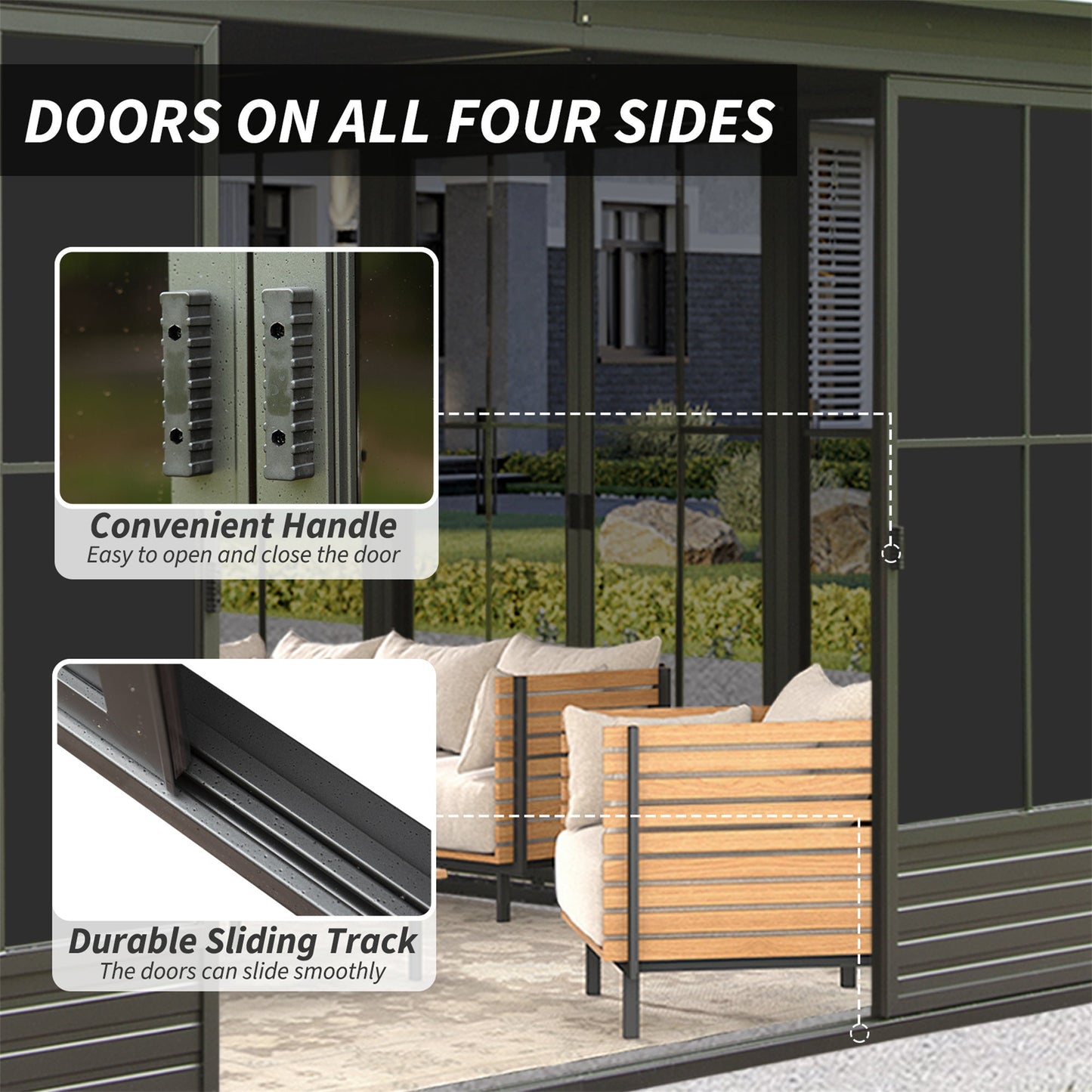 [12X14FT] Alora Premium All-Weather Outdoor Aluminum Sunroom With Galvanized Steel Hardtop Sloping Roof, Lockable Doors, And Moveable PC Screens (SAK76831)