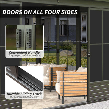 [12X14FT] Alora Premium All-Weather Outdoor Aluminum Sunroom With Galvanized Steel Hardtop Sloping Roof, Lockable Doors, And Moveable PC Screens (SAK76831)