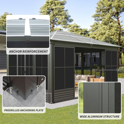 [12X14FT] Alora Premium All-Weather Outdoor Aluminum Sunroom With Galvanized Steel Hardtop Sloping Roof, Lockable Doors, And Moveable PC Screens (SAK76831)
